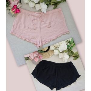 [Bundle of 2] Ruffle Trim Lounge & Sleep Shorts Pink Black L